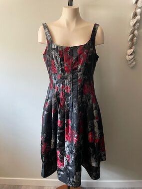 Jones New York Romantic Goth Fit Flare Metallic Jacquard Dress Cocktail Floral